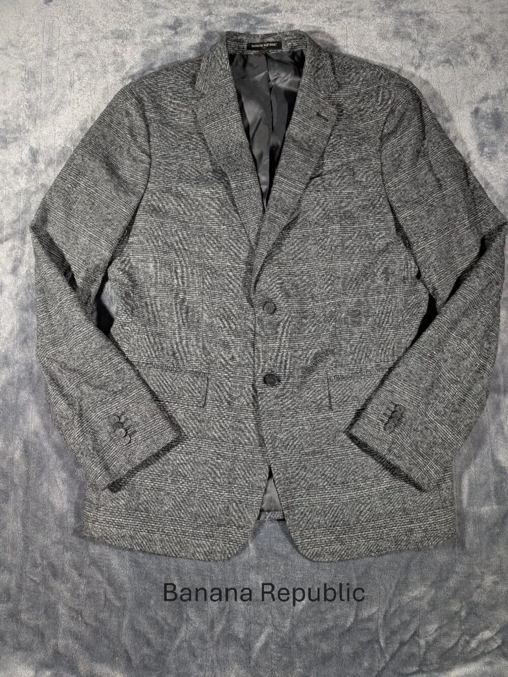 Banana Republic Slim Fit Blazer Mens 42L Grey Glen Plaid Sport Coat Jacket